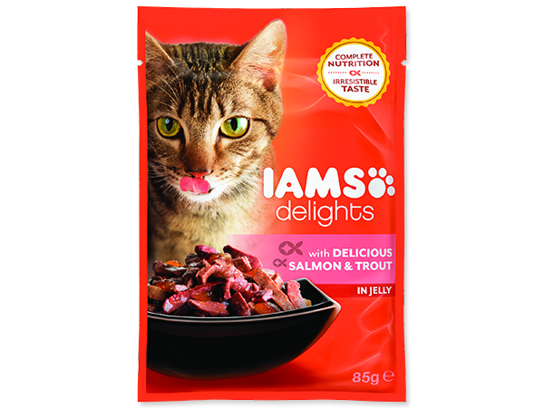 Kapsička IAMS Cat delights salmon & trout in jelly 85g