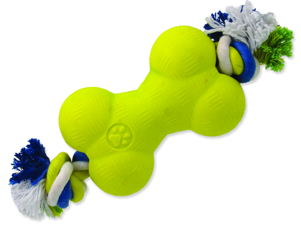 Hračka DOG FANTASY Strong Foamed kost gumová s provazem 13,9 cm