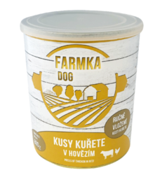 FARMKA DOG kusy kuřete v hovězím 800g