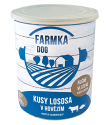 FARMKA DOG kusy lososa v hovězím 800g