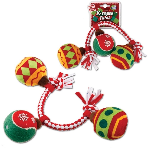 GiGwi vánoční lano s míčky, 32 cm