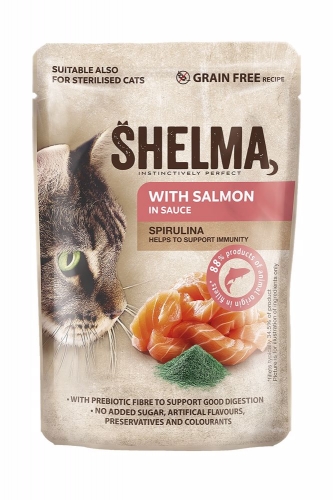 SHELMA Cat losos se spirulinou v omáčce, kapsa 85 g