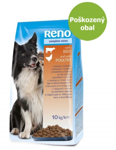 RENO Dog hovězí a drůbeží, granule 10 kg - Poškozený obal - SLEVA 25 %