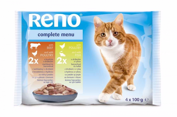 RENO Cat hovězí / drůbeží, drůbeží / ryba, kapsa 100 g (4 pack)