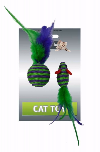 Myš a míček s peřím zeleno-fialová pruhy mat