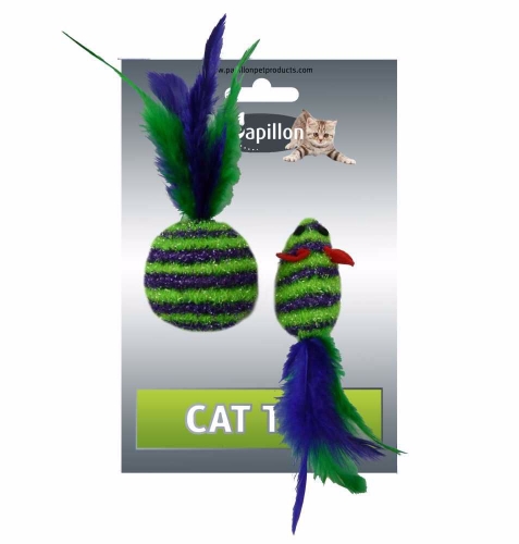Myš a míček s peřím zeleno-fialová pruhy třpyt