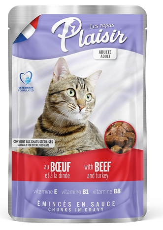 Plaisir Cat hovězí & krocaní, kapsička 100 g