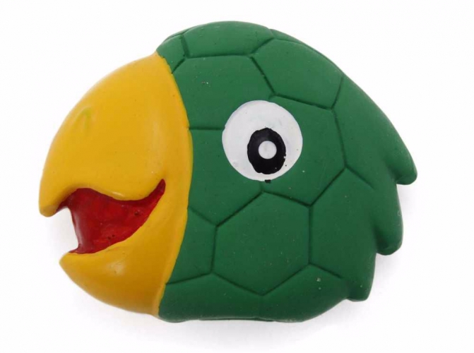 Latexová hračka s pískadlem - papoušek,hlava 8x7x3cm