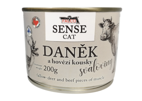 FALCO SENSE CAT daněk a hovězí kousky svaloviny 200g