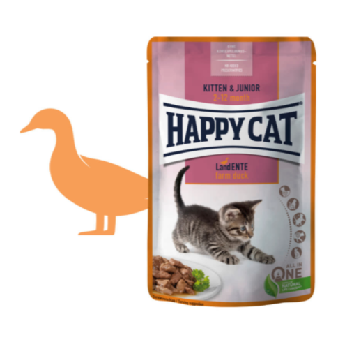 Happy Cat Kapsička MEAT IN SAUCE Kitten & Junior Land-Ente /
