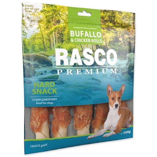 Pochoutka Rasco Premium buvolí kůže obalená kuřecím, tyčinky L 5