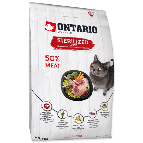 Krmivo Ontario Cat Sterilised Lamb 6,5kg