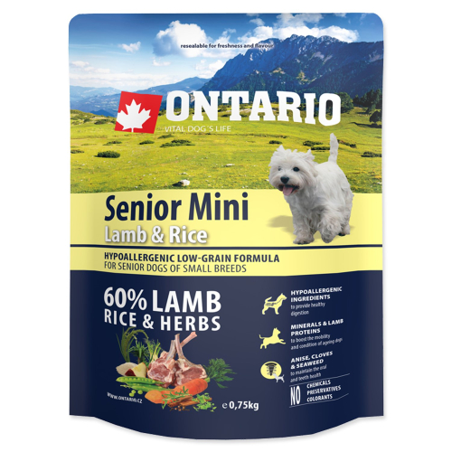 Krmivo Ontario Senior Mini Lamb & Rice 0,75kg