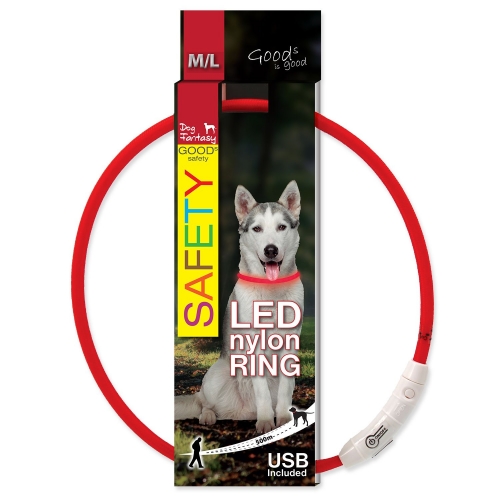 Obojek Dog Fantasy LED nylon červený 65cm