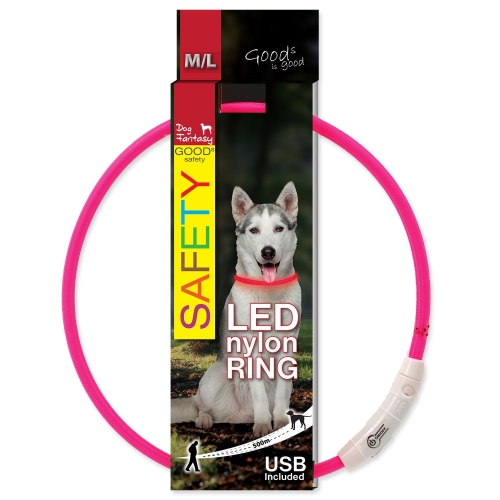 Obojek Dog Fantasy LED nylon růžový 65cm