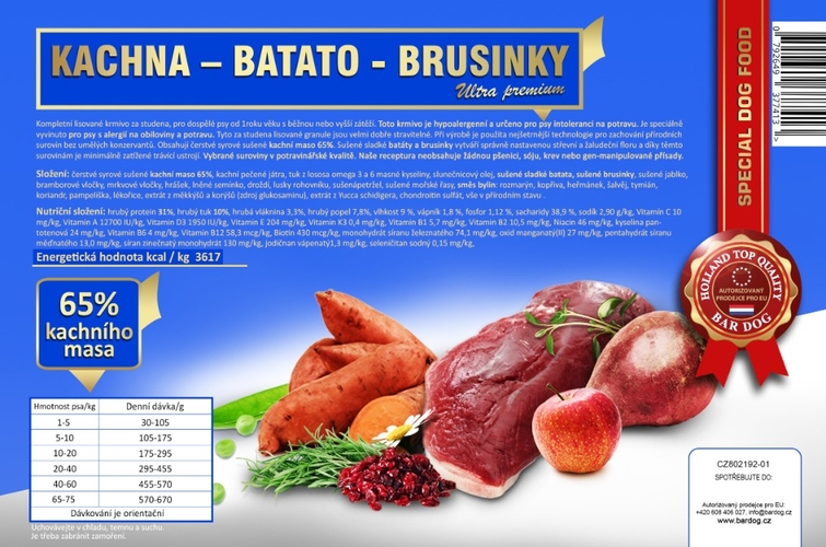 BARDOG Lisované krmivo KACHNA – BATATO – BRUSINKY 4kg