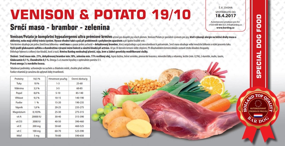 BARDOG VENISON & POTATO - Srnčí maso -brambor - zelenina 4 k