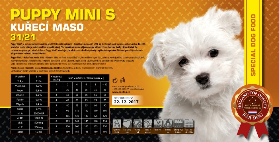 BARDOG PUPPY Mini 31/21 kuřecí maso pro malá plemena 4 kg